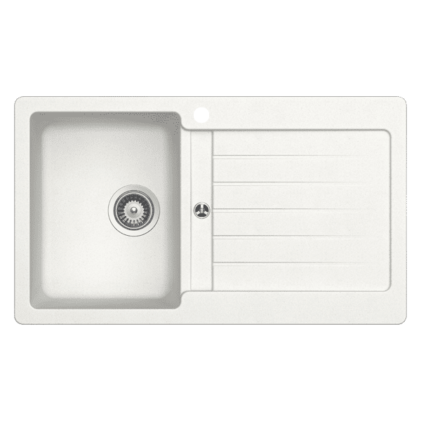 Schock Typos Single Bowl With Drainer Alpina Left Hand Bowl 1 Tap Hole White