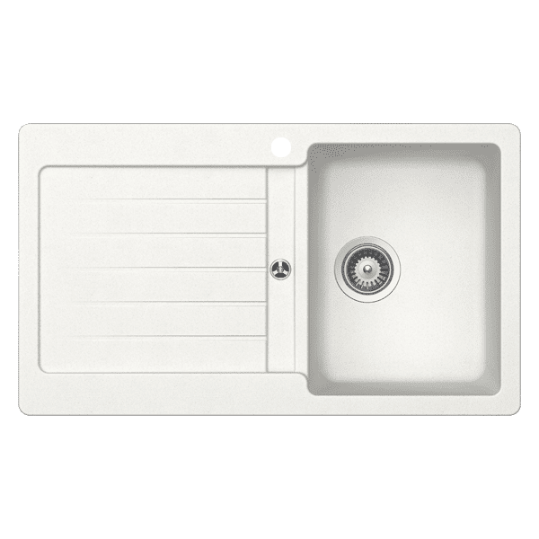 Schock Typos Single Bowl With Drainer Alpina Right Hand Bowl 1 Tap Hole White