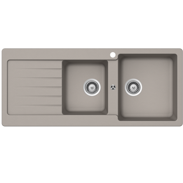 Schock Typos 1 And 3/4 Bowl Concrete Right Hand Bowl And Drainer 1 Tap Hole Grey