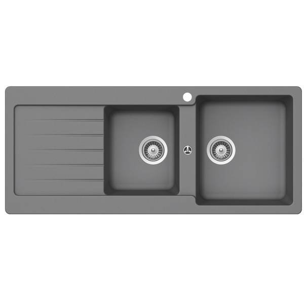 Schock Typos 1 And 3/4 Bowl Croma Right Hand Bowl And Drainer 1 Tap Hole Grey