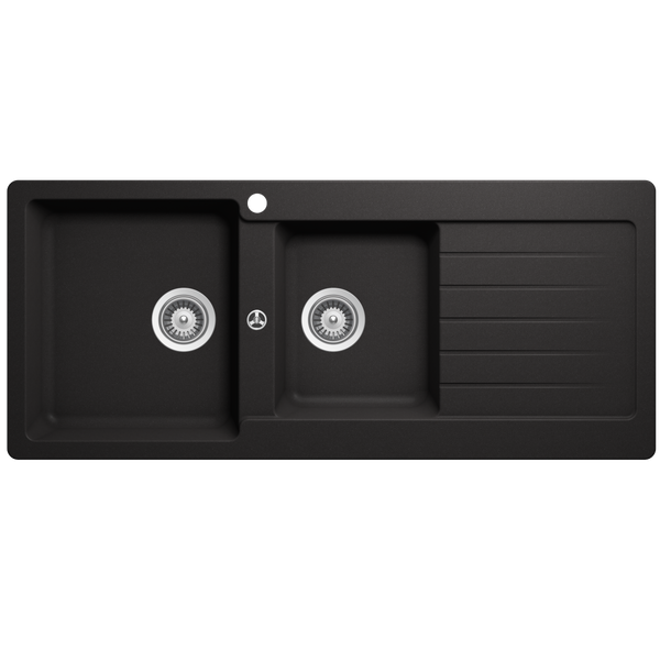 Schock Typos 1 And 3/4 Bowl Nero Left Hand Bowl And Drainer 1 Tap Hole Black