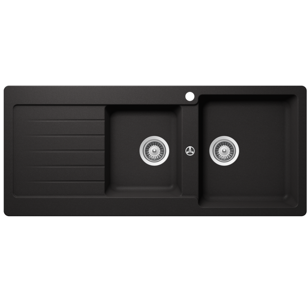 Schock Typos 1 And 3/4 Bowl Nero Right Hand Bowl And Drainer 1 Tap Hole Black