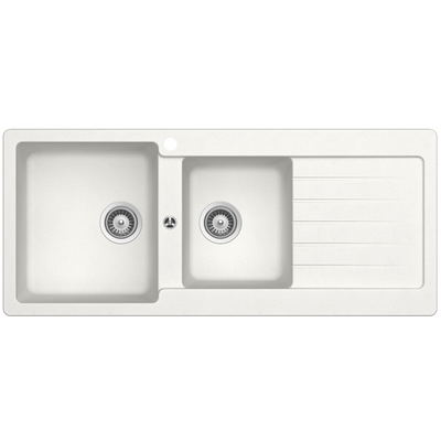 Schock Typos 1 And 3/4 Bowl Alpina Left Hand Bowl And Drainer 1 Tap Hole White