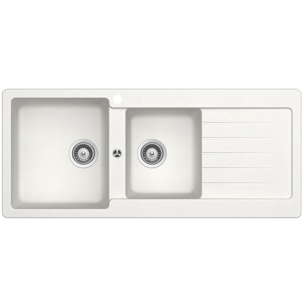 Schock Typos 1 And 3/4 Bowl Alpina Left Hand Bowl And Drainer 1 Tap Hole White