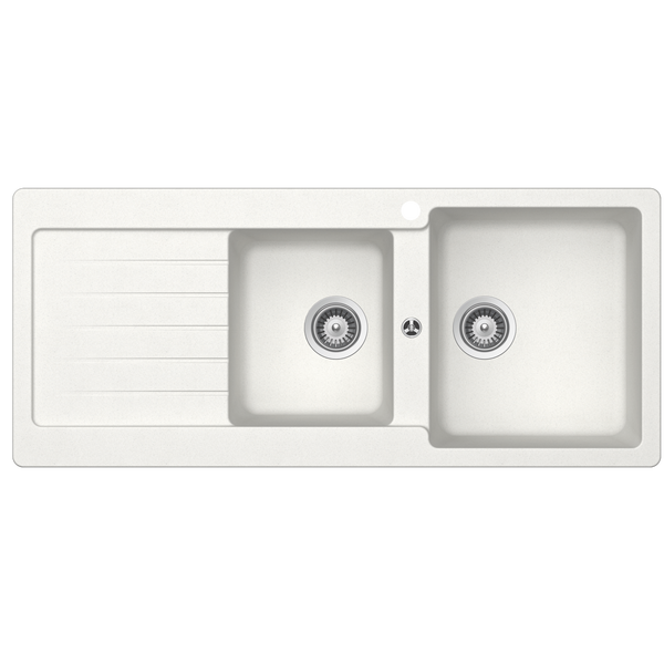 Schock Typos 1 And 3/4 Bowl Alpina Right Hand Bowl And Drainer 1 Tap Hole White