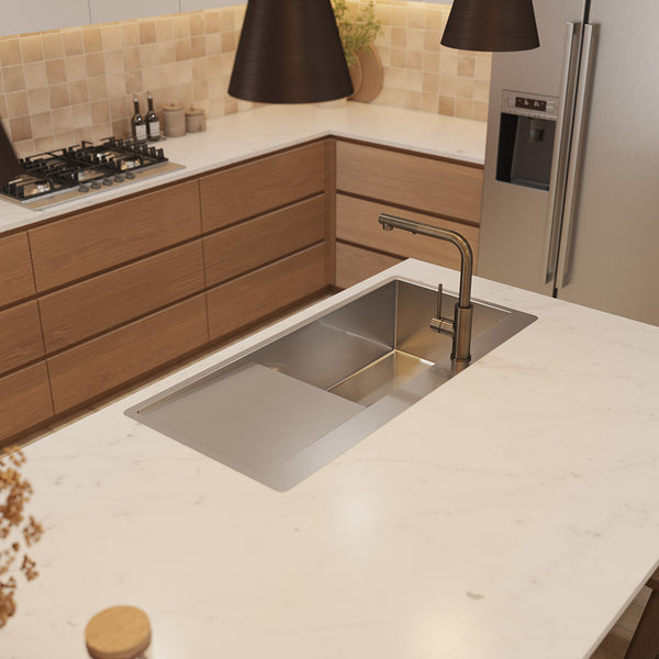 Alma Iver 1080x500 Single Bowl Tap Landing with Right Drain Board Sink