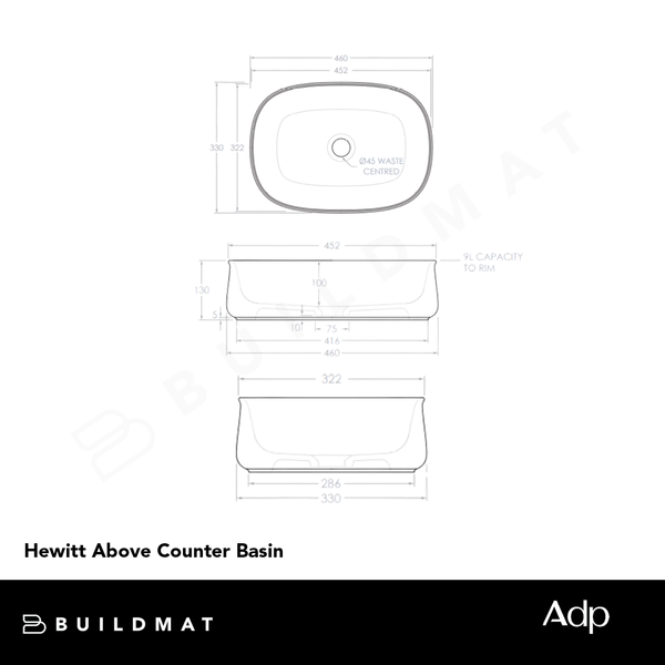 ADP Hewitt Above Counter Basin Gloss White