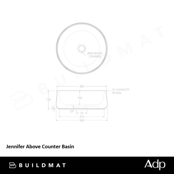 ADP Jennifer Above Counter Basin Gloss White