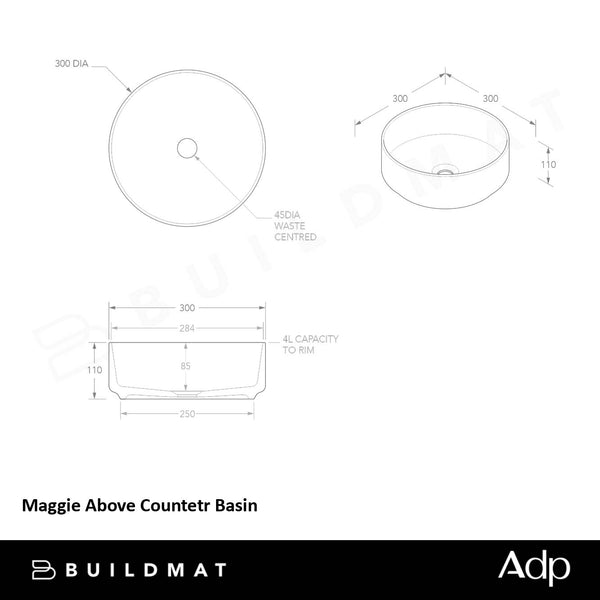 ADP Maggie Above Counter Basin Gloss White