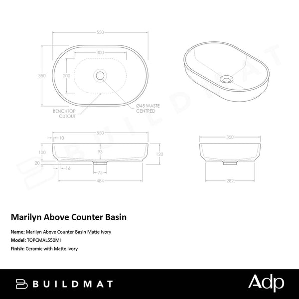 ADP Marilyn Above Counter Basin Matte Ivory
