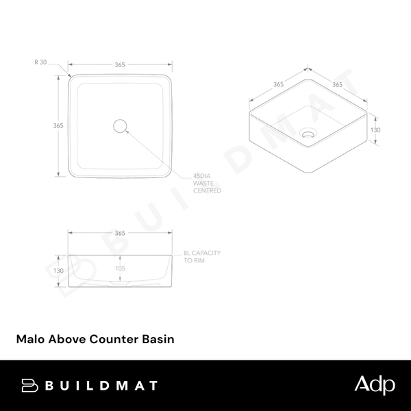 ADP Malo Above Counter Basin Gloss White