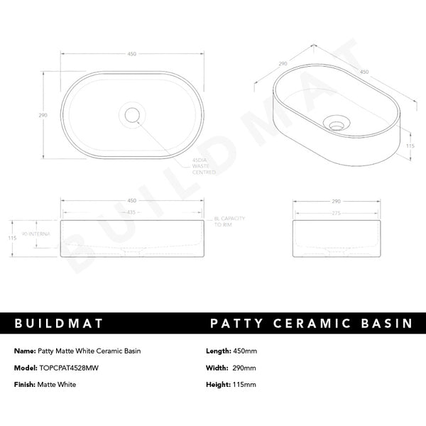 ADP Patty Matte White Ceramic Basin