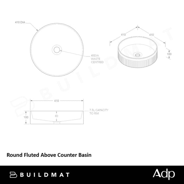 ADP Round Fluted Above Counter Basin Gloss White