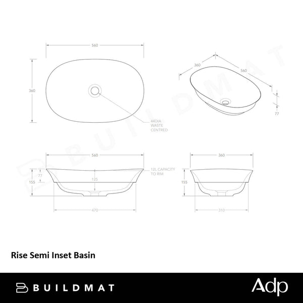 ADP Rise Semi Inset Basin Gloss White