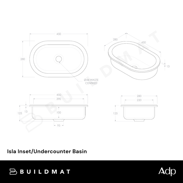 ADP Isla Inset/Undercounter Basin Gloss White