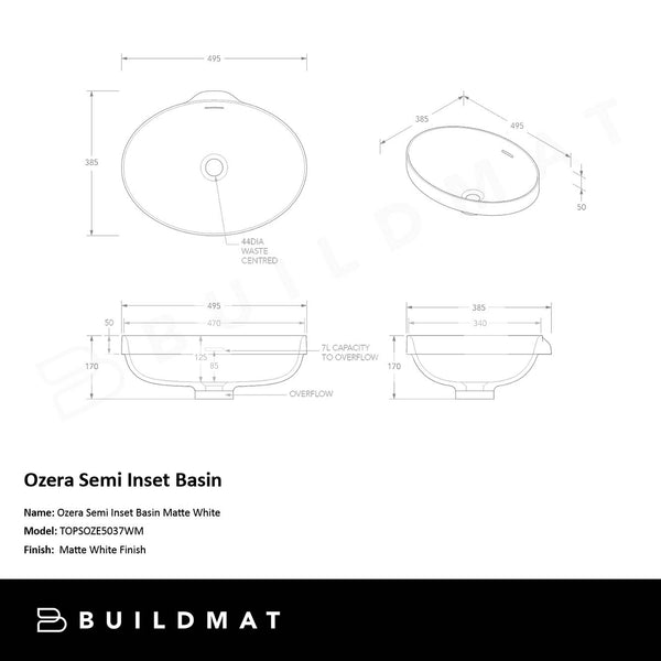 ADP Ozera Semi Inset Basin Matte White