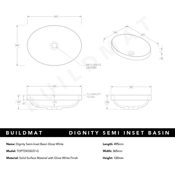 ADP Dignity Gloss White Semi-Inset Basin