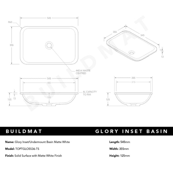 ADP Glory Inset Undermount Basin Matte White