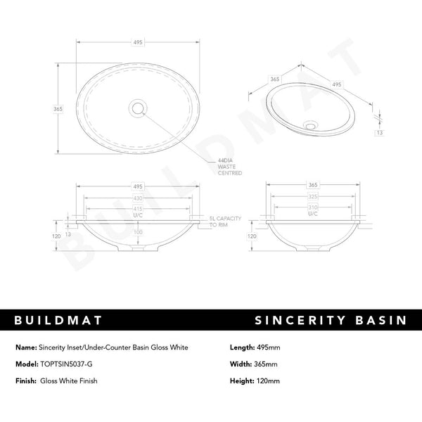 ADP Sincerity Gloss White Inset/Under-Counter Basin Gloss White