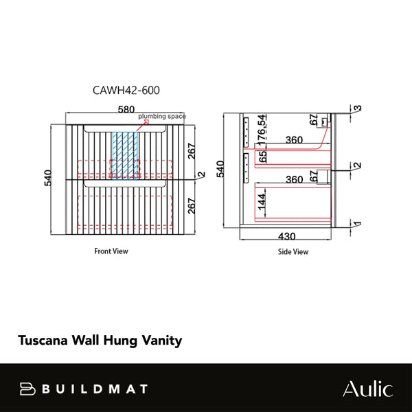 Aulic Tuscana 600mm Wall Hung Vanity