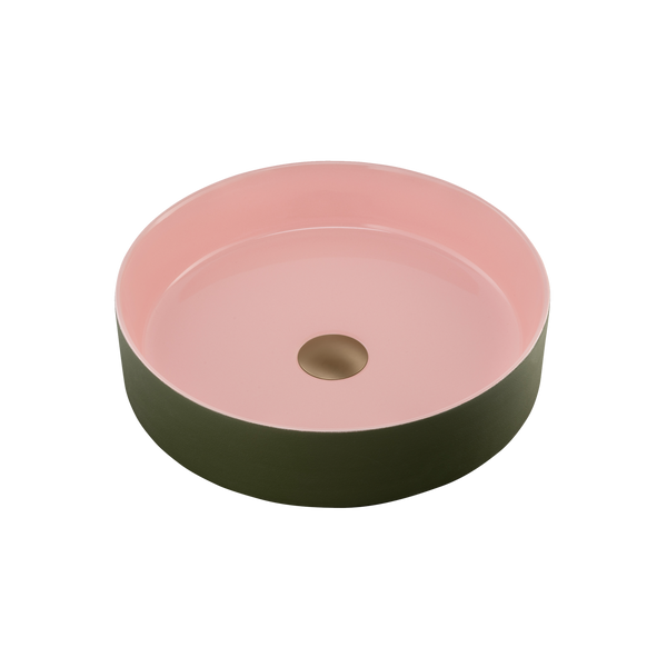 Oliveri Terzofoco Short Circular Counter Top Basin Olive and Salmon