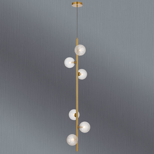 Telbix Elson 6 Light Pendant Antique Gold Clear Prism