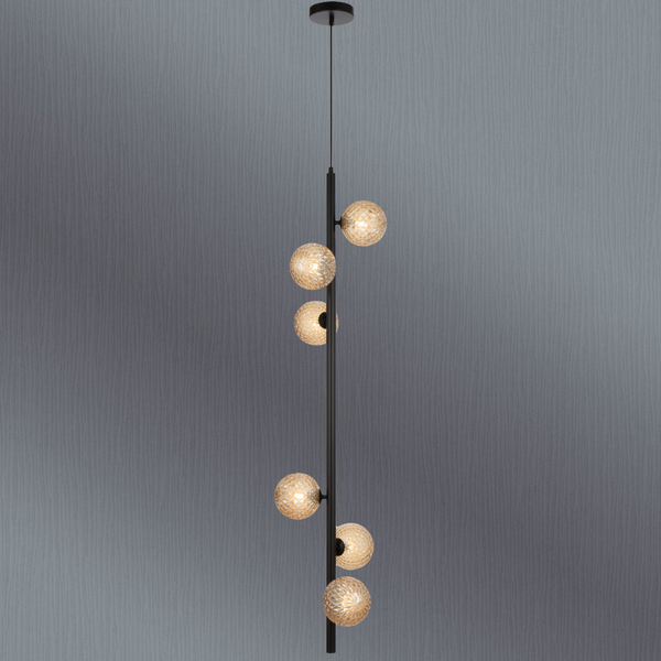 Telbix Elson 6 Light Pendant Black Amber Tear