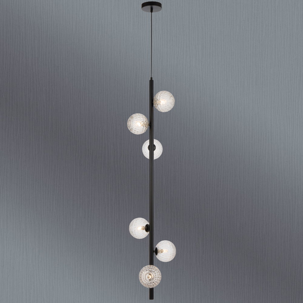 Telbix Elson 6 Light Pendant Black Clear Prism