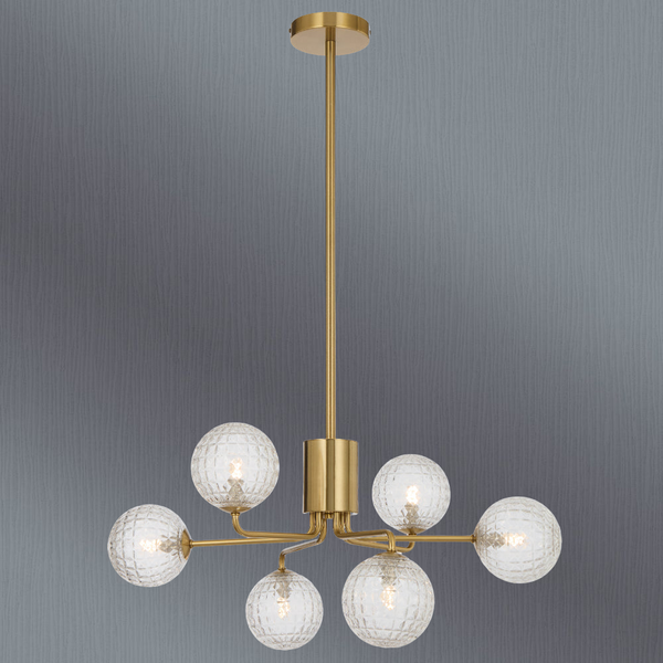 Telbix Felton 6 Light Pendant Antique Gold Clear Prism