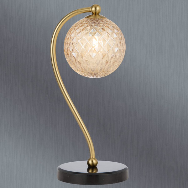 Telbix Felton Table Lamp Black Marble Amber Tear