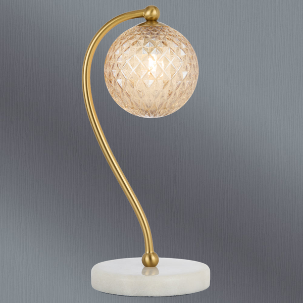 Telbix Felton Table Lamp White Marble Amber Tear