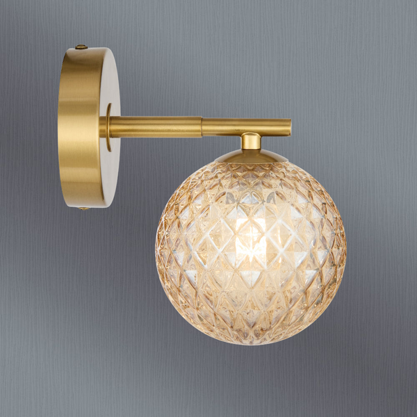 Telbix Felton 1 Light Wall Light Antique Gold Amber Tear