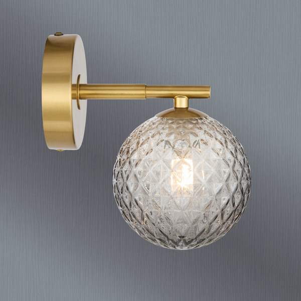 Telbix Felton 1 Light Wall Light Antique Gold Smoke Tear