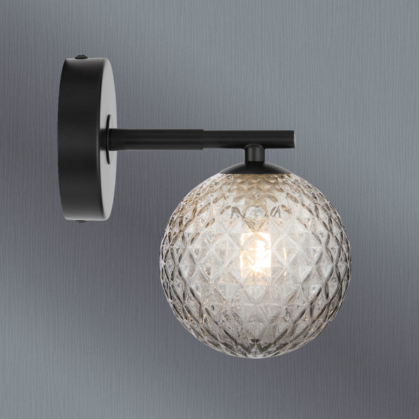 Telbix Felton 1 Light Wall Light Black Smoke Tear