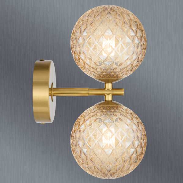 Telbix Felton 2 Light Wall Light Antique Gold Amber Tear