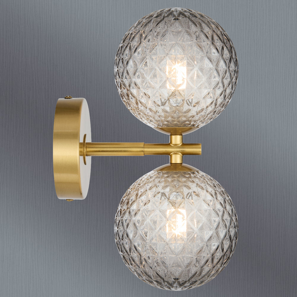 Telbix Felton 2 Light Wall Light Antique Gold Smoke Tear