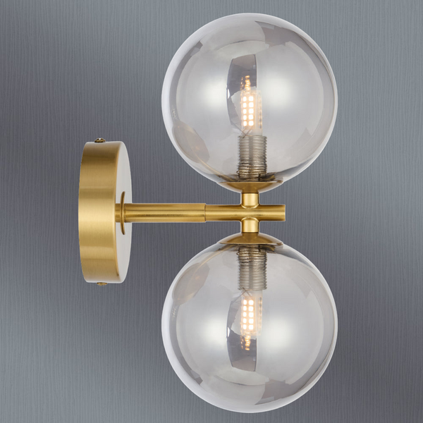 Telbix Felton 2 Light Wall Light Antique Gold Smoke