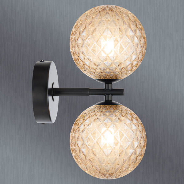 Telbix Felton 2 Light Wall Light Black Amber Tear