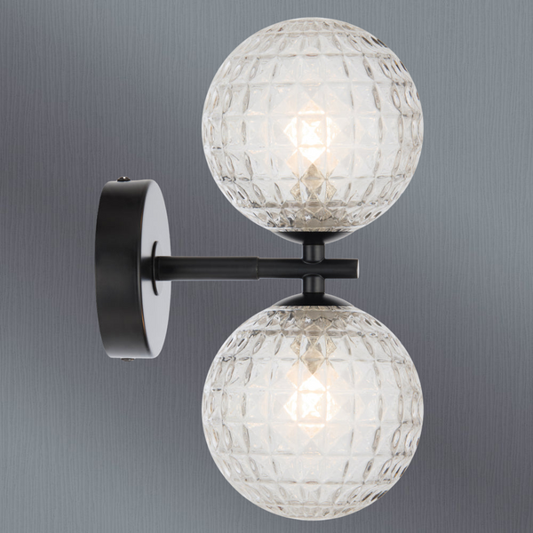 Telbix Felton 2 Light Wall Light Black Clear Prism