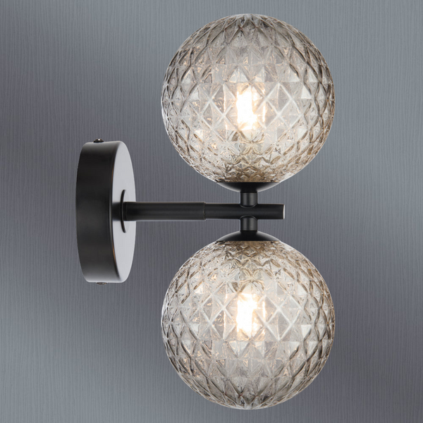 Telbix Felton 2 Light Wall Light Black Smoke Tear