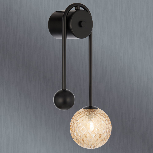 Telbix Felton Arm Wall Light Black Amber Tear