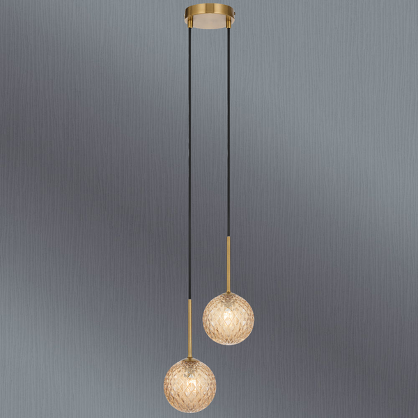 Telbix Gaston 2 Light Pendant Antique Gold Amber Tear