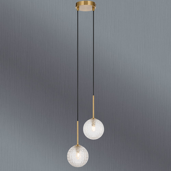 Telbix Gaston 2 Light Pendant Antique Gold Clear Prism