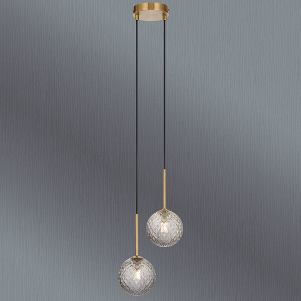 Telbix Gaston 2 Light Pendant Antique Gold Smoke Tear