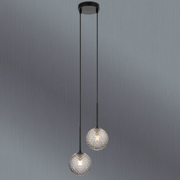 Telbix Gaston 2 Light Pendant Black Smoke Tear