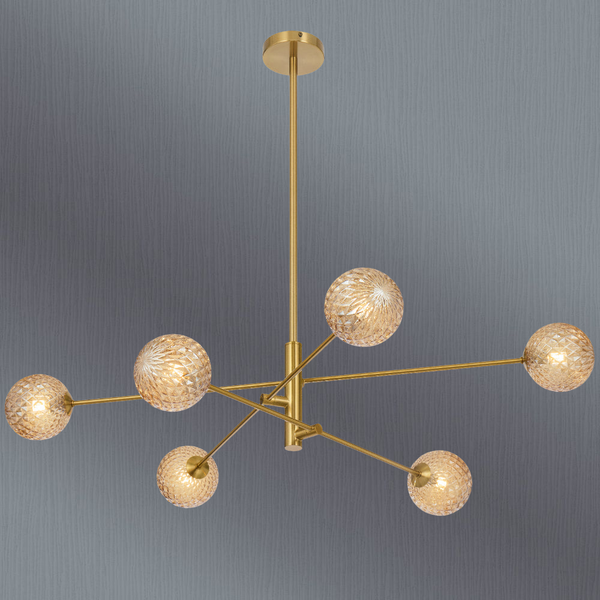 Telbix Gaston 6 Light Pendant Antique Gold Amber Tear