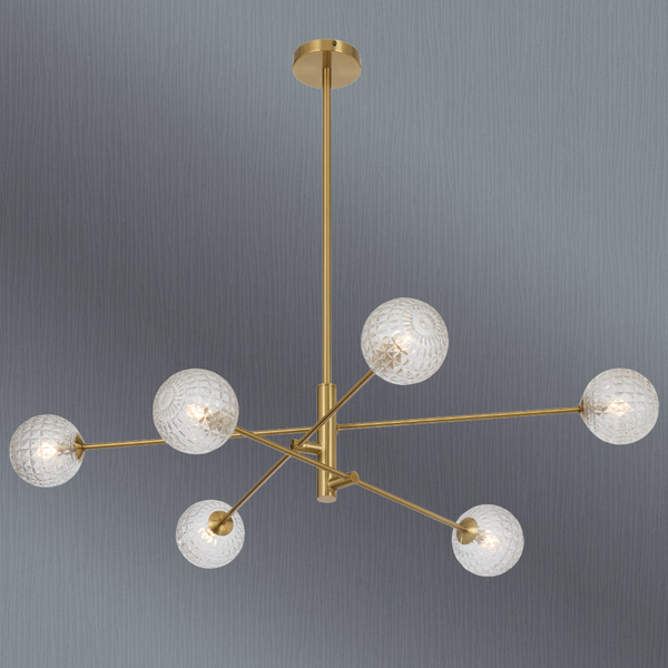 Telbix Gaston 6 Light Pendant Antique Gold Clear Prism