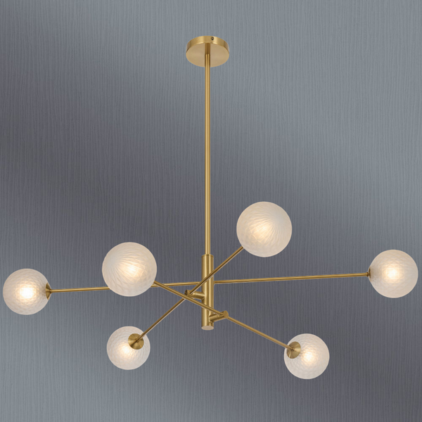 Telbix Gaston 6 Light Pendant Antique Gold Frost Tear