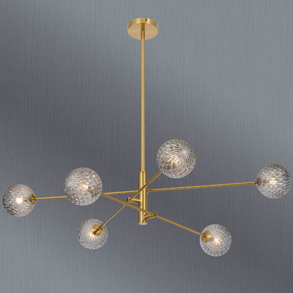 Telbix Gaston 6 Light Pendant Antique Gold Smoke Tear