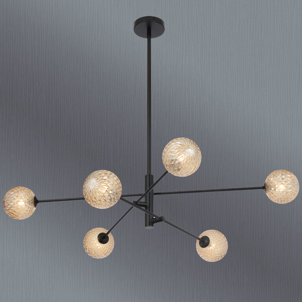 Telbix Gaston 6 Light Pendant Black Amber Tear